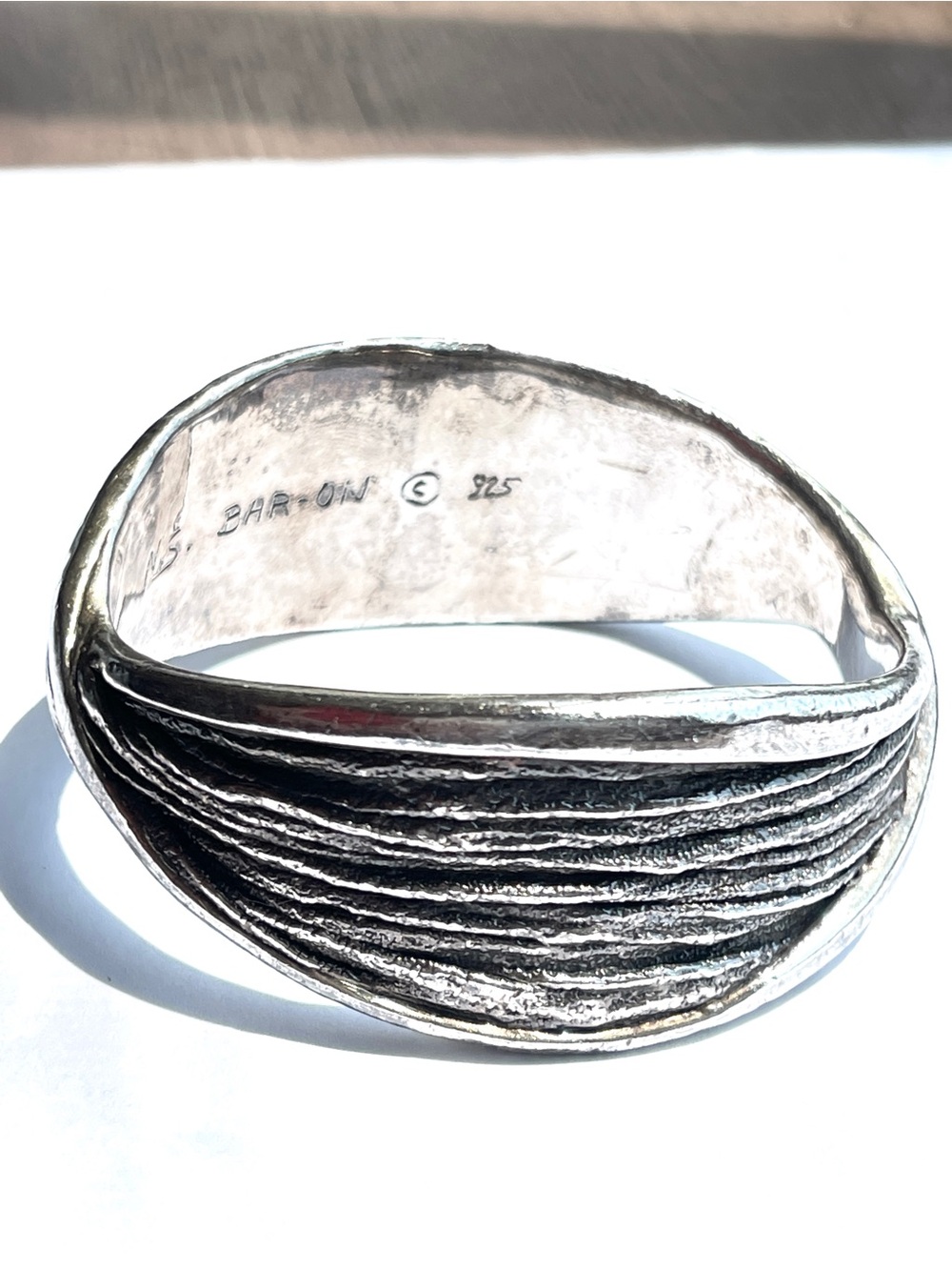 Vintage N.S. BAR-ON MCM Brutalist 925 Sterling Silver Twisted Bangle Bracelet